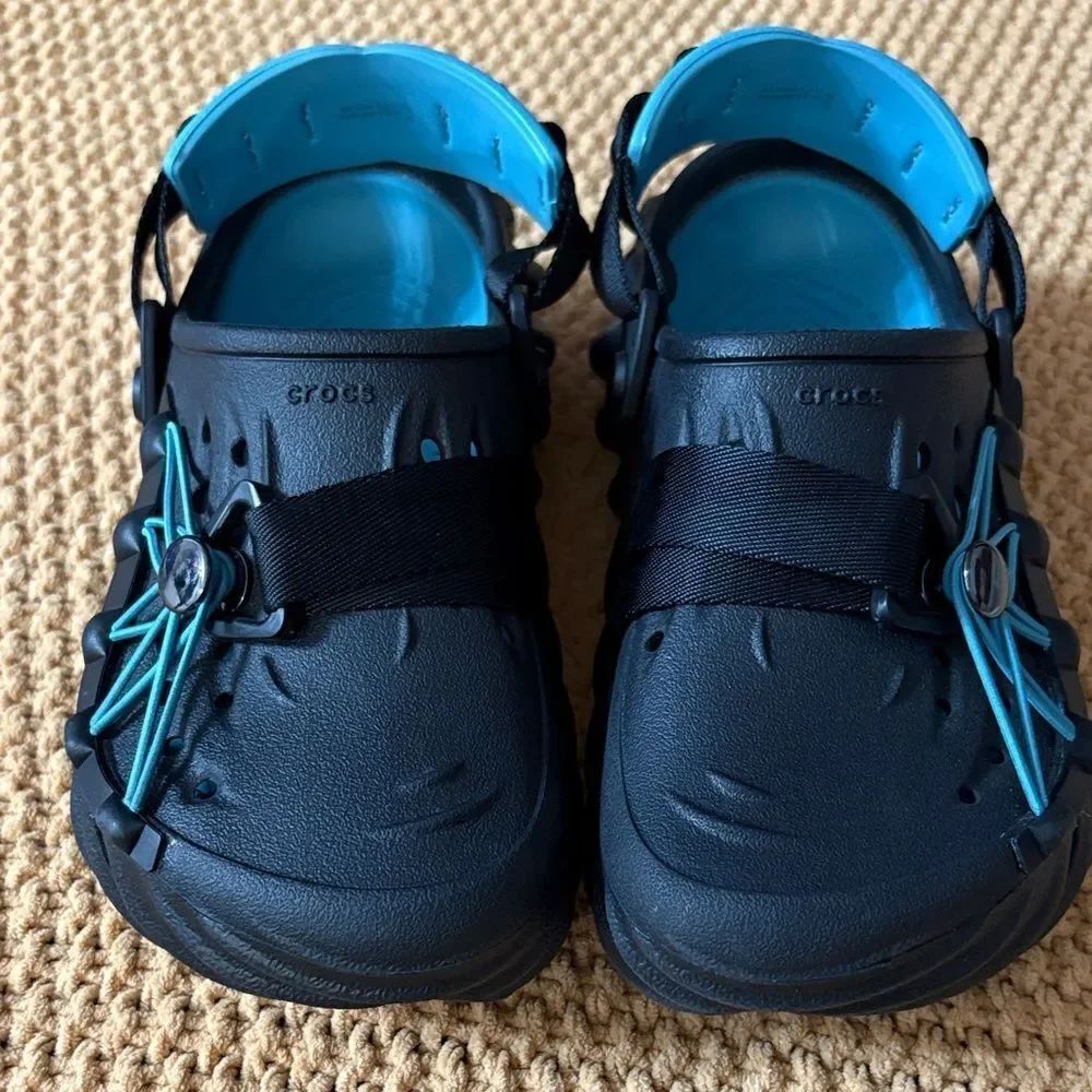 CROCS Echo Lockdown Clog Womens Size 6 Black and Teal Sandals, Like New!